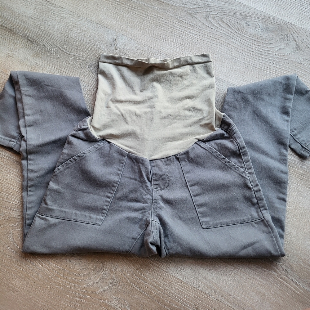 Maternity Tapered Ankle Cargo Style Gray Pant